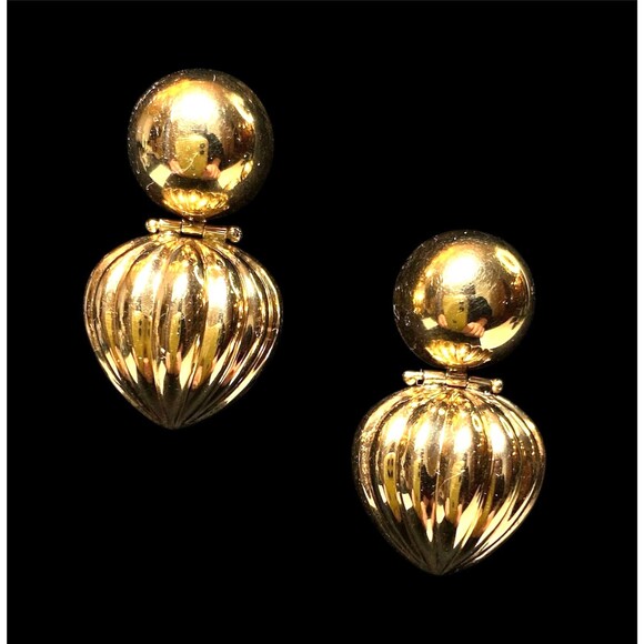 14K Yellow Gold Door Knocker Earrings Pierced Ribbed 5 gm 1.20” Long - Picture 2 of 5